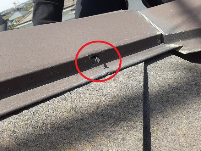 棟板金の釘の浮き等